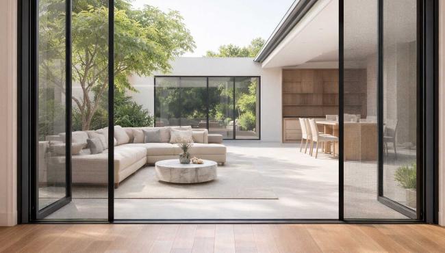 Centor S7 Screen providing insect protection for a sliding patio door in a contemporary home